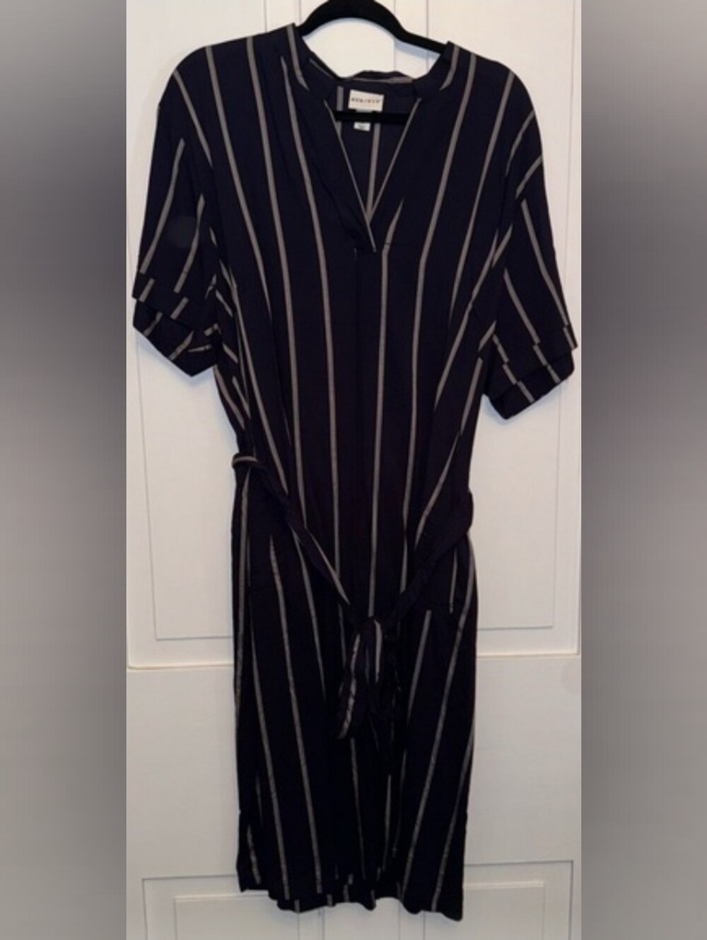 Ava & viv blue striped tie waist short sleeve dress 3X 24 PLUS MIDI